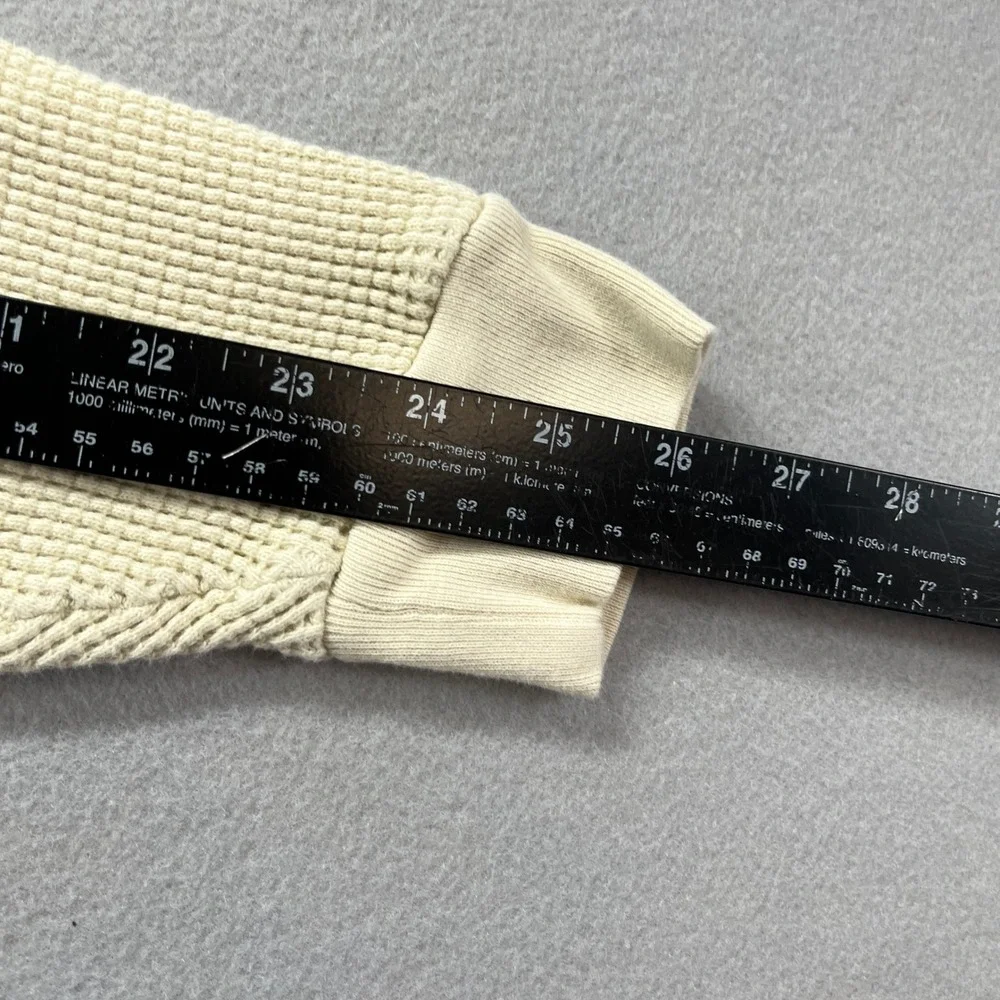 J Crew Waffle Knit Pullover Mens Medium Ivory Cotton Thermal Crewneck Sweater